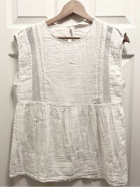 Zara White Cotton Gauze Babydoll Top XS